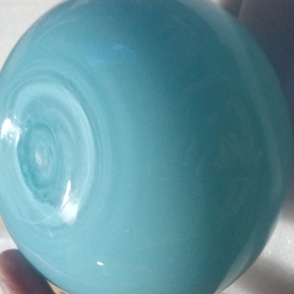 Tiffany Blue with Cobalt Rim Glass Blown Bud Vase. glossy Round. - Picture 2 of 3